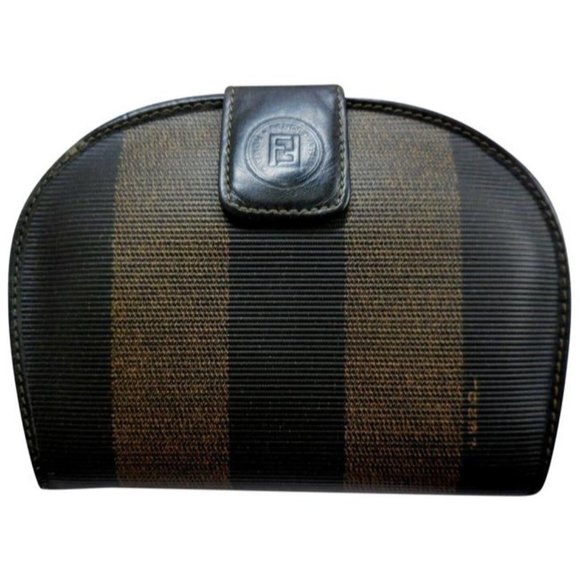 Fendi Handbags - FENDI Brown Tobacco Thick Striped Coated Canvas